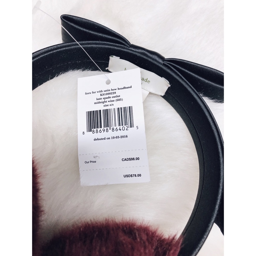 NWT Kate Spade | Maroon Faux Fur Bow Earmuffs - Picture 3 of 5